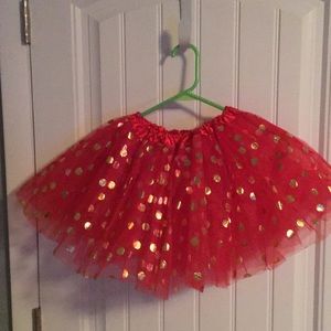 Red Tulle Tutu with Gold Shiny polka-a-dots